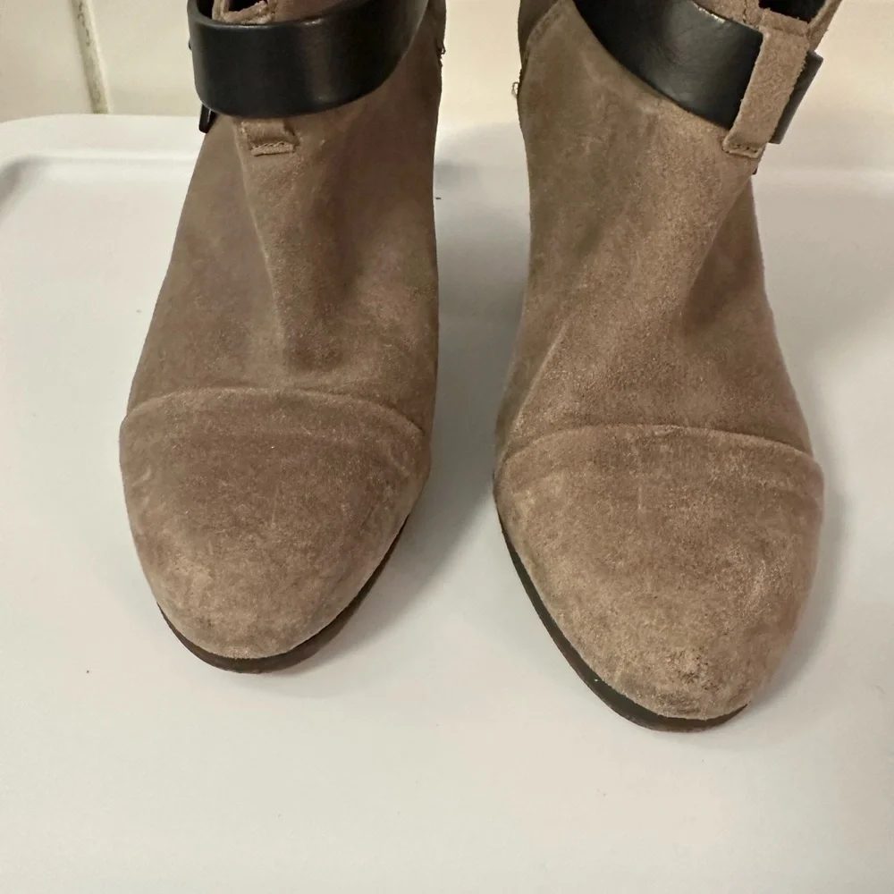 RAG & BONE 7 Harrow Khaki suede leather buckle ankle boot quality luxury western